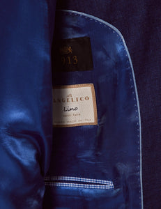 Mens Linen Suit For Beach Wedding - Summer Suit in Royal Blue Herringbone