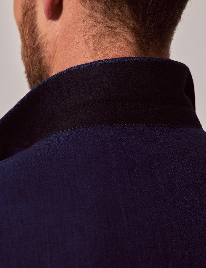 Mens Linen Suit For Beach Wedding - Summer Suit in Royal Blue Herringbone