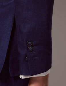 Mens Linen Suit For Beach Wedding - Summer Suit in Royal Blue Herringbone