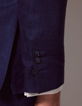 Mens Linen Suit For Beach Wedding - Summer Suit in Royal Blue Herringbone