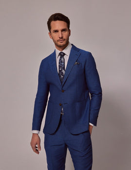 Mens Linen Suit For Beach Wedding - Summer Slim Suit in Royal Blue