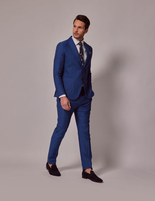 Mens Linen Suit For Beach Wedding - Summer Slim Suit in Royal Blue