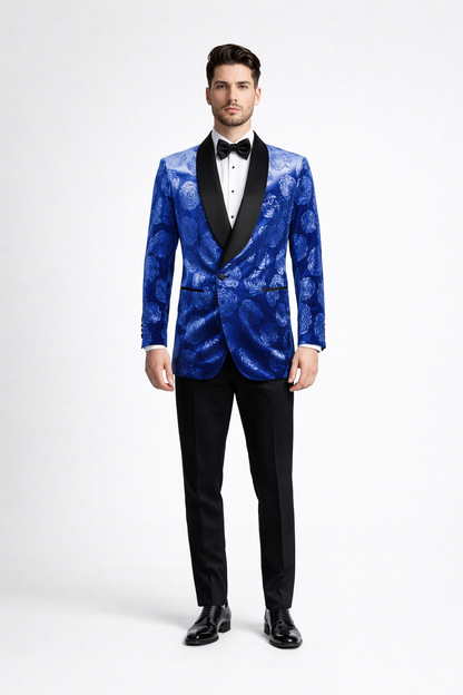Royal Blue Rose Wedding Tuxedo Jacket – Slim Fit Shawl Lapel