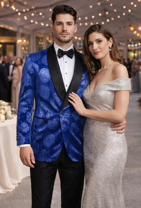 Royal Blue Rose Wedding Tuxedo Jacket – Slim Fit Shawl Lapel
