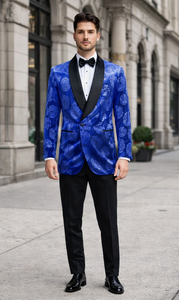 Royal Blue Rose Wedding Tuxedo Jacket – Slim Fit Shawl Lapel