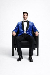 Royal Blue Rose Wedding Tuxedo Jacket – Slim Fit Shawl Lapel