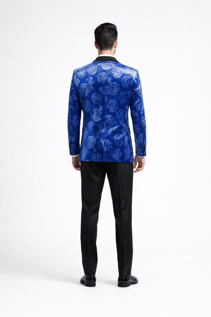 Royal Blue Rose Wedding Tuxedo Jacket – Slim Fit Shawl Lapel