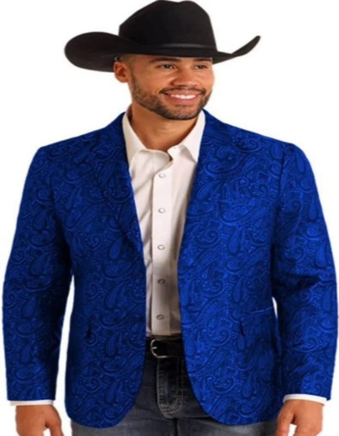 Mens Western Blazer Paisley Pattern Cowboy Tuxedo Royal Jacket