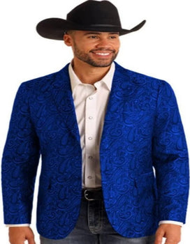 Mens Western Blazer Paisley Pattern Cowboy Tuxedo Royal Jacket