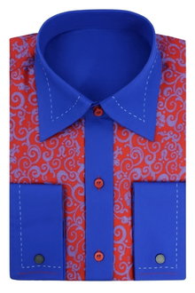 Microfiber Design French Cuff Paisley Regular Fit Red/Royal Blue Blends Men's Dress Shirt