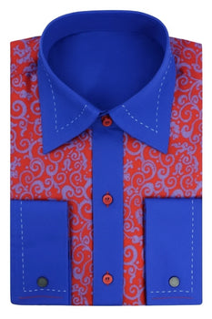 Microfiber Design French Cuff Paisley Regular Fit Red/Royal Blue Blends Men's Dress Shirt