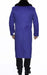 Removable Fur Collar Full Length Ankle length Wool Dress Top Coat / Overcoat In Royal Blue - Mens Overcoat