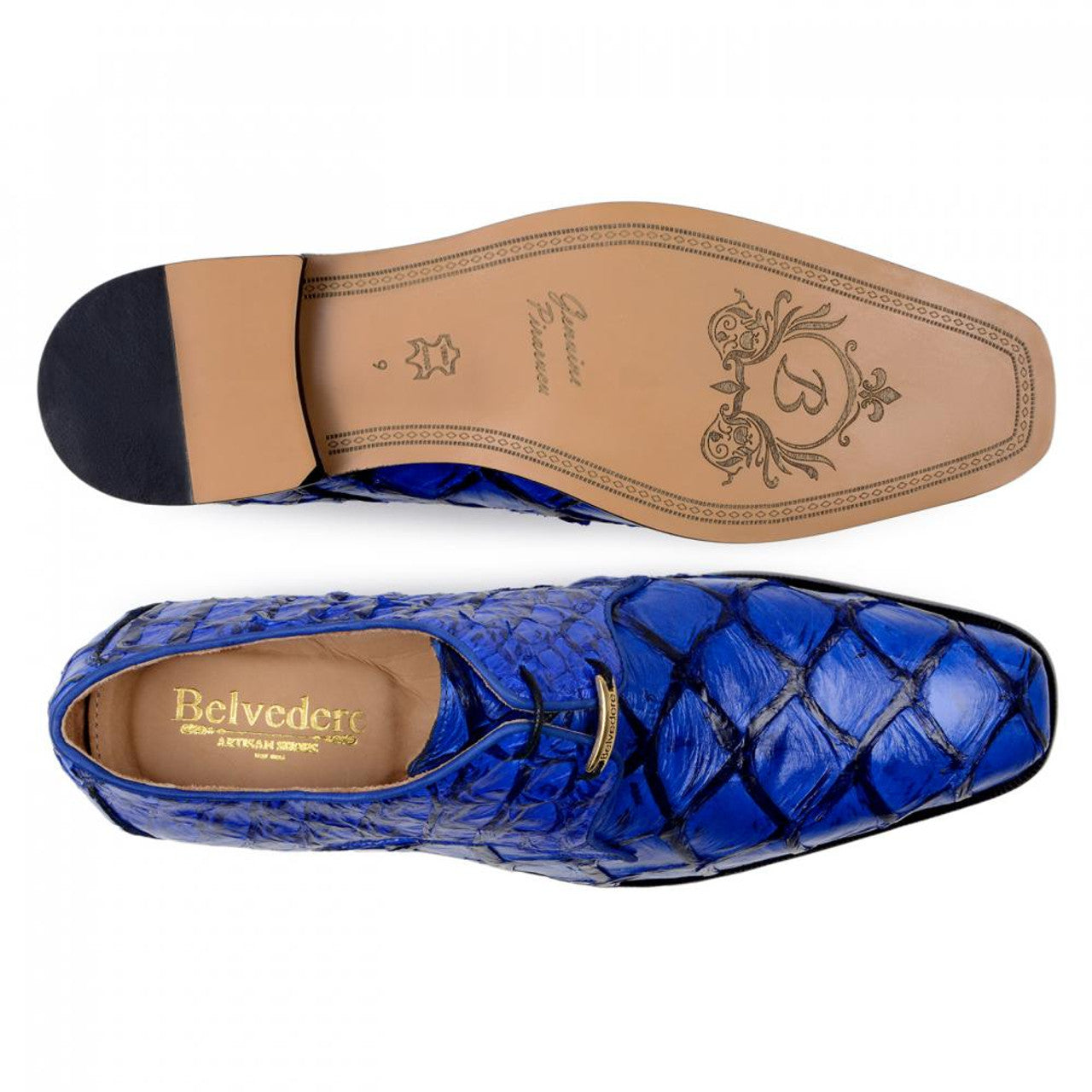 Belvedere Men's Royal Blue Pirarucu Dress Shoes Renzo - Image 4