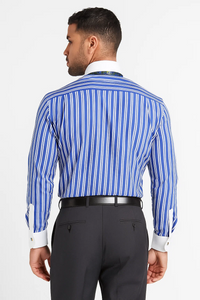 Royal Blue Stripe Colorful Men's Dress Shirt 