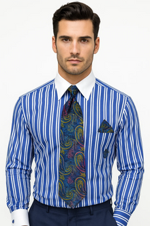 Royal Blue Stripe Colorful Men's Dress Shirt - Striped Dress Shirt - Mens Pinstripe Dress Shirt