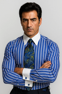 Royal Blue Stripe Colorful Men's Dress Shirt 