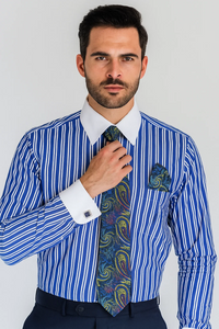 Royal Blue Stripe Colorful Men's Dress Shirt 