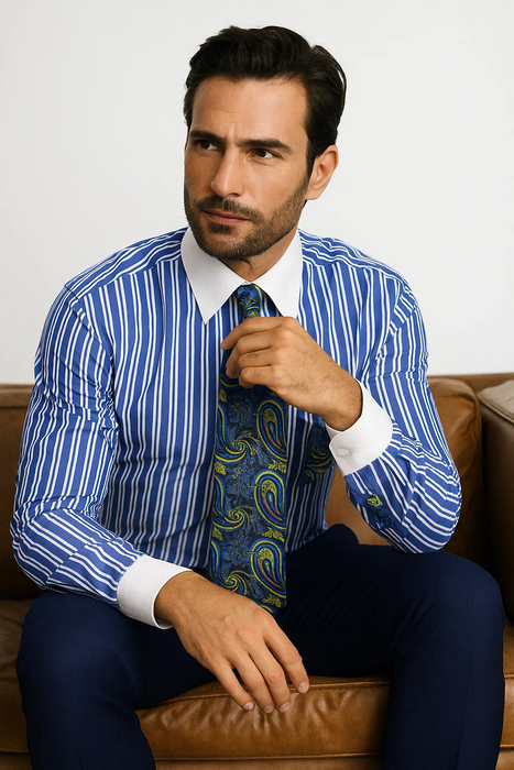 Royal Blue Stripe Colorful Men's Dress Shirt 