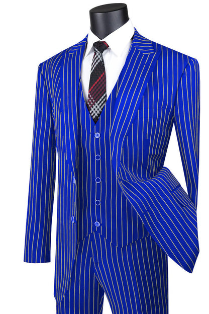 Mens Vested Gangster Pinstripe 1920's Suit in Burgundy Modern Fit