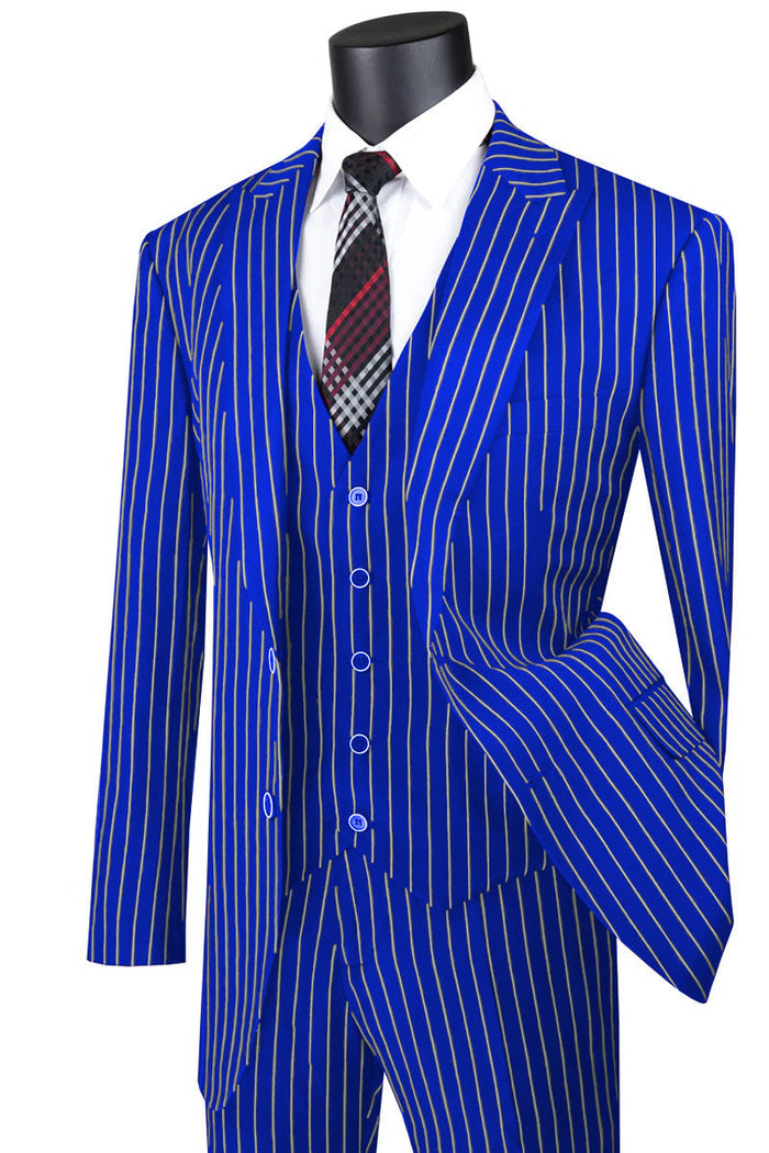 Mens Vested Gangster Pinstripe 1920's Suit in Burgundy Modern Fit