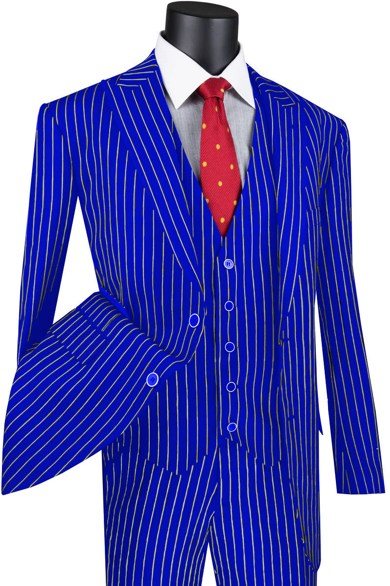 Mens Vested Gangster Pinstripe 1920's Suit in Burgundy Modern Fit