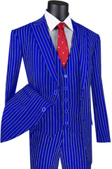 Mens Vested Gangster Pinstripe 1920's Suit in Burgundy Modern Fit