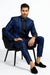 Men’s Royal Blue and Black Floral Tuxedo Suit – Slim Fit 2 Piece Formal Outfit with Matching Bow Tie