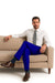 Soft cotton Stage Party classic flat-front Regular Rise Slacks - Royal Blue pants
