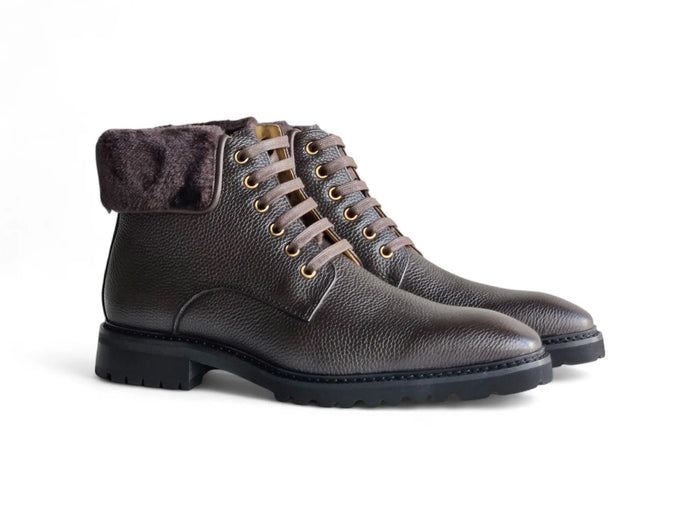 Carrucci Rugged Leather Boot with Faux Shearling