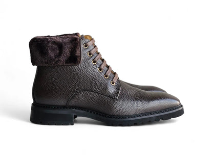 Carrucci Rugged Leather Boot with Faux Shearling