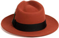 Gangster 100% Australian Wool Crushable Mens Fedora Hat - Removable Feather Gangster  Rust Mens Fedora Hat