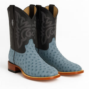 Men's Los Altos Ostrich Skin Wide Square Toe Boots - Rustic Blue