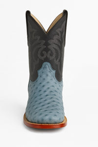Men's Los Altos Ostrich Skin Wide Square Toe Boots - Rustic Blue - Image 6