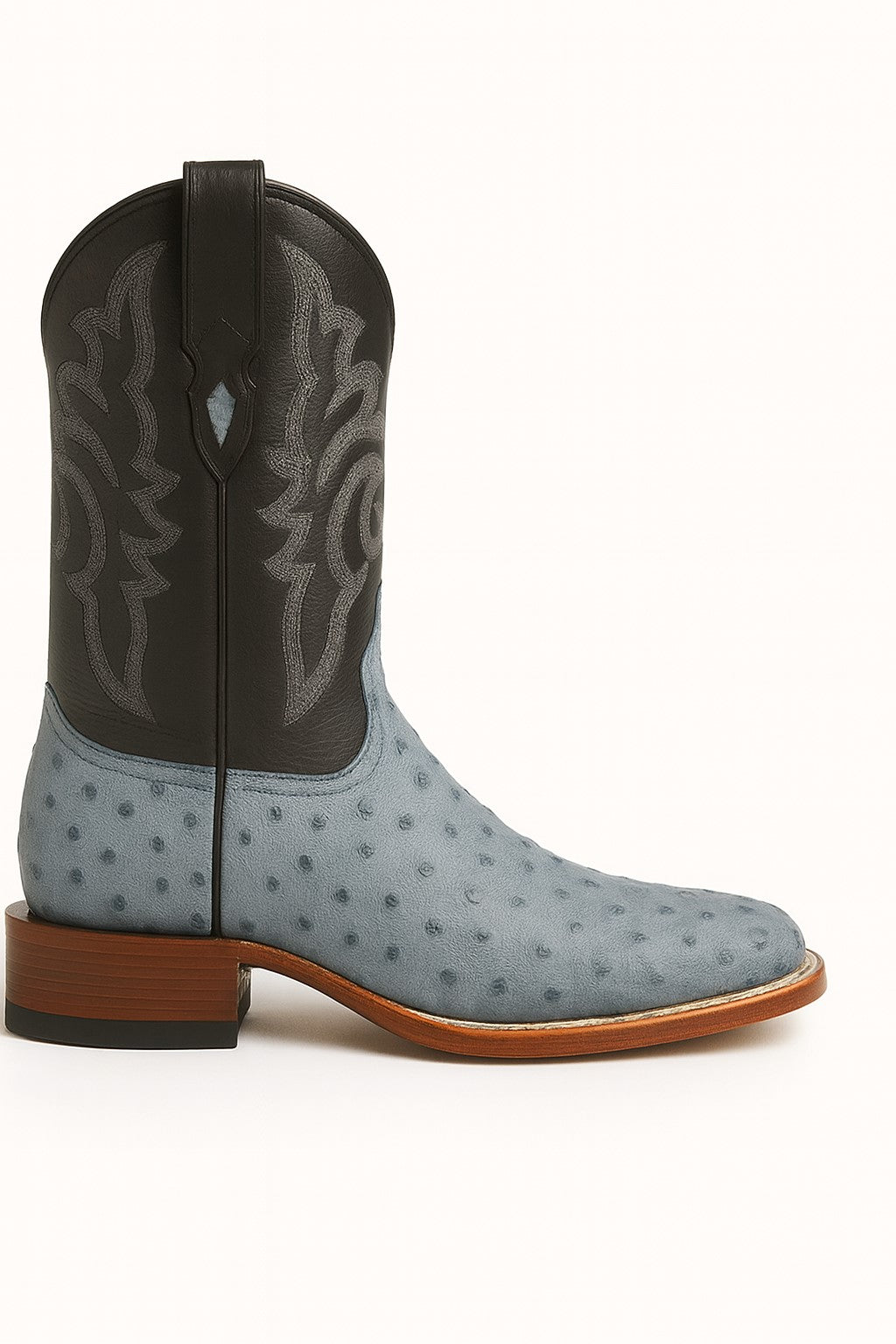 Men's Los Altos Ostrich Skin Wide Square Toe Boots - Rustic Blue - Image 7