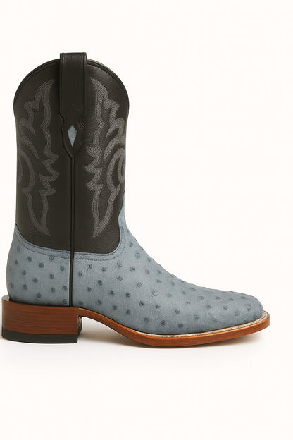 Men's Los Altos Ostrich Skin Wide Square Toe Boots - Rustic Blue - Image 7