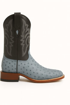 Men's Los Altos Ostrich Skin Wide Square Toe Boots - Rustic Blue - Image 7