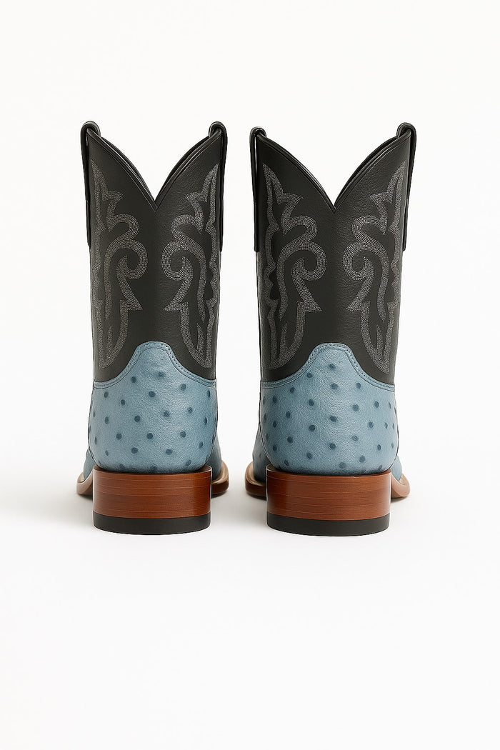 Men's Los Altos Ostrich Skin Wide Square Toe Boots - Rustic Blue - Image 3
