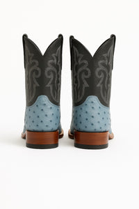 Men's Los Altos Ostrich Skin Wide Square Toe Boots - Rustic Blue - Image 3