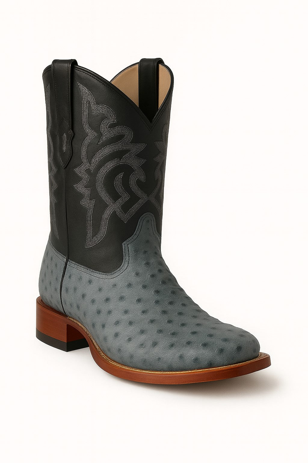 Men's Los Altos Ostrich Skin Wide Square Toe Boots - Rustic Blue - Image 8
