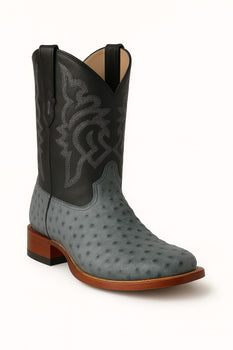 Men's Los Altos Ostrich Skin Wide Square Toe Boots - Rustic Blue - Image 8