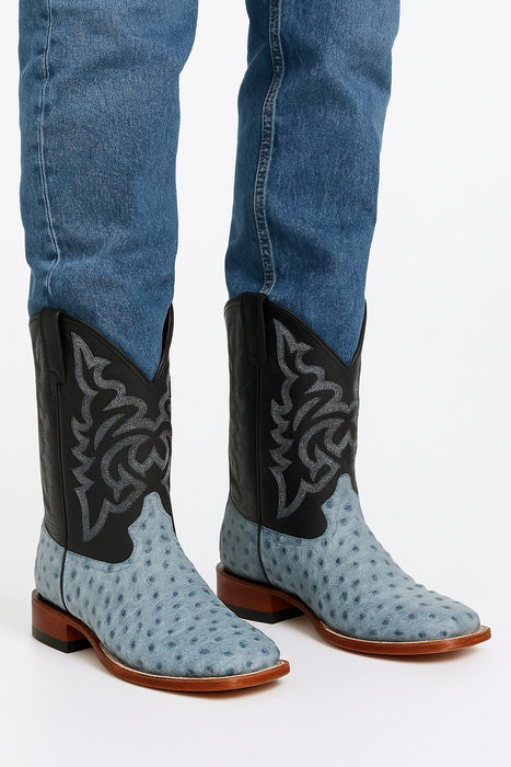 Men's Los Altos Ostrich Skin Wide Square Toe Boots - Rustic Blue