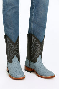Men's Los Altos Ostrich Skin Wide Square Toe Boots - Rustic Blue - Image 9