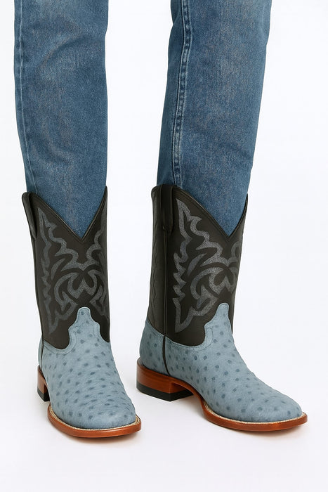 Men's Los Altos Ostrich Skin Wide Square Toe Boots - Rustic Blue