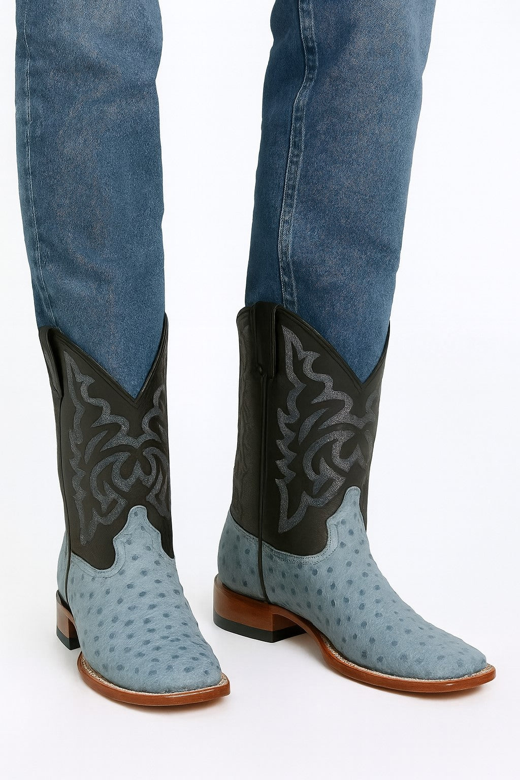 Men's Los Altos Ostrich Skin Wide Square Toe Boots - Rustic Blue - Image 5
