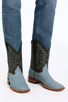 Men's Los Altos Ostrich Skin Wide Square Toe Boots - Rustic Blue - Image 5