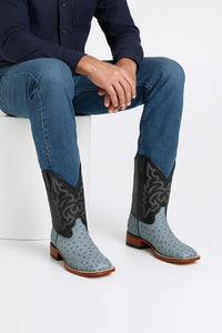 Men's Los Altos Ostrich Skin Wide Square Toe Boots - Rustic Blue - Image 4