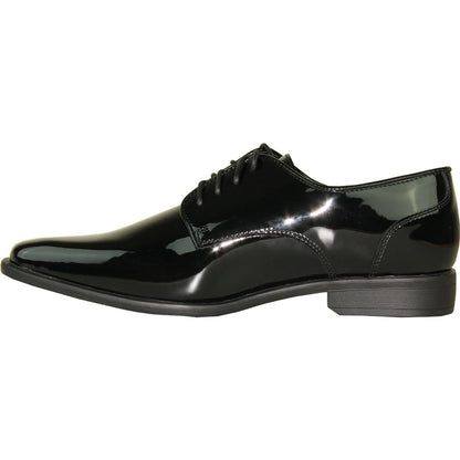 Bravo Mens Modern Pointy Square Toe Oxford Patent Tuxedo Shoe in Black