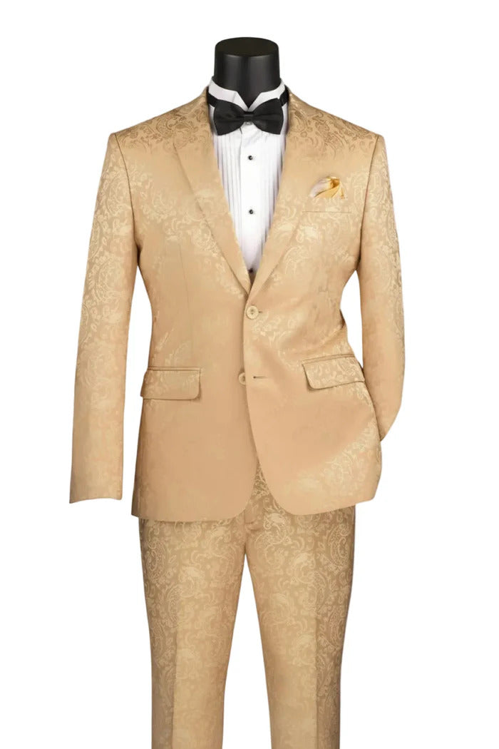 Mens Tone-on-Tone Paisley Slim Fit 2-Piece Formal Suit