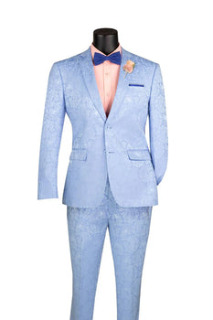 Mens Tone-on-Tone Paisley Slim Fit 2-Piece Formal Suit