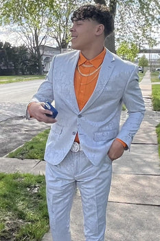 Graduation Suit - Men's Slim Fit Shiny Paisley Prom & Wedding Suit in Silver Grey - Image 13